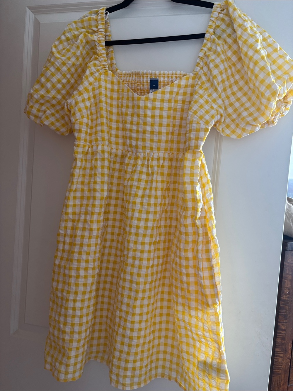 Yellow Gingham Puff-Sleeve Women’s Medium Old Navy Dress